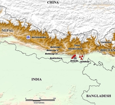 Kadzidła z Bhutanu, mapa Tybet, Chiny, Nepal, Indie, Bhutan 